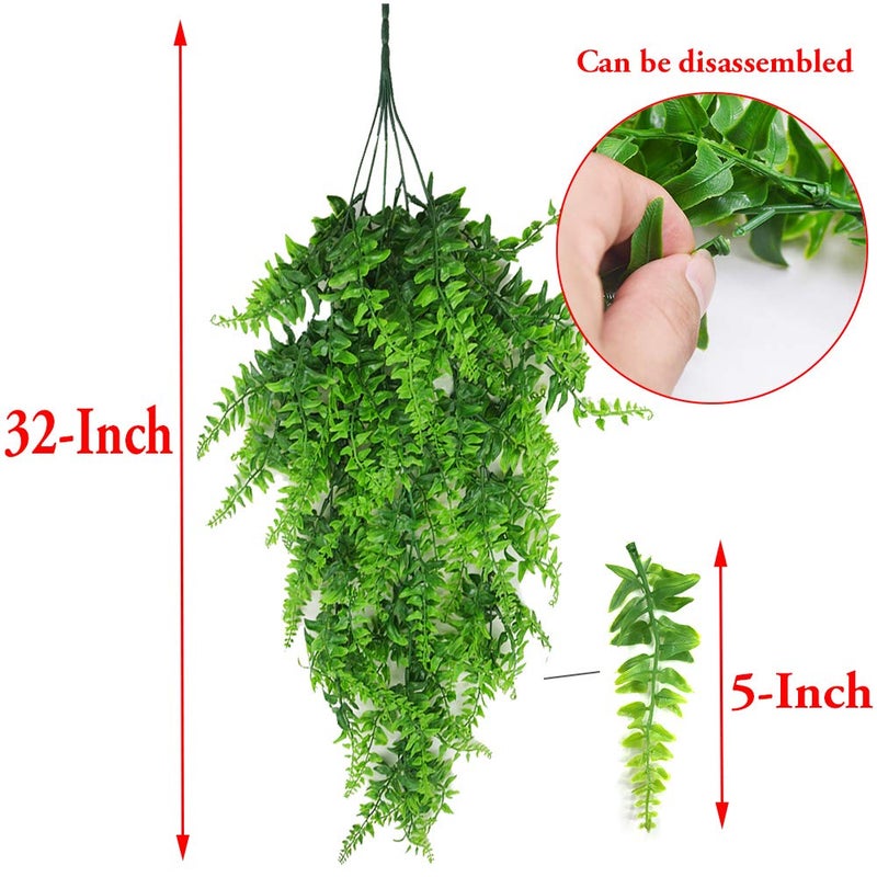 Antspirit 2pack Artificial Fake Hanging Ferns Plants Vine Fake Ivy Boston Fern Hanging Plant Outdoor UV Resistant Plastic Plants (Green) - Image 3